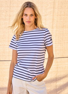 �Z�C���g�W�F�[���X ���f�B�[�X �g�b�v�X T�V���c Saint James ETRILLE II - Short Sleeve Breton Stripe Tee White/Navy �z���C�g