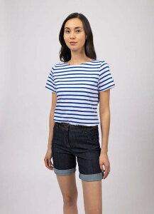 �Z�C���g�W�F�[���X ���f�B�[�X �g�b�v�X T�V���c Saint James ETRILLE II - Short Sleeve Breton Stripe Tee White/Royal Blue �z���C�g
