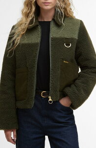 �o�u�A�[ ���f�B�[�X �A�E�^�[ �W���P�b�g�E�u���]�� �t���[�X Barbour Malena Faux Shearling Fleece Crop Jacket Olive/ Light Moss �I���[�u