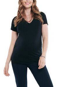 �y���������z �}�U�[�t�b�h�}�^�j�e�B�[ ���f�B�[�X T�V���c �g�b�v�X V-Neck Side-Ruched Maternity Short Sleeve Tee Black