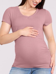 �}�U�[�t�b�h�}�^�j�e�B�[ ���f�B�[�X �g�b�v�X T�V���c V�l�b�N �M���U�[ MOTHERHOOD MATERNITY V-Neck Side-Ruched Maternity Short Sleeve Tee Orchid Haze