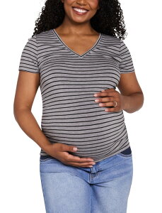 �y���������z �}�U�[�t�b�h�}�^�j�e�B�[ ���f�B�[�X T�V���c �g�b�v�X V-Neck Side-Ruched Maternity Short Sleeve Tee Stone Stripe