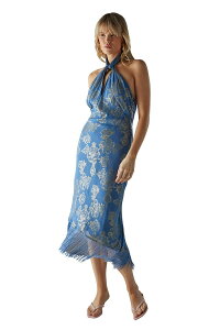 �E�G�A�n�E�X ���f�B�[�X �g�b�v�X �����s�[�X �V�t�H�� �~�f�B �g�[�� Warehouse Metallichiffon Wrap Front Midi Dress Blue �u���[