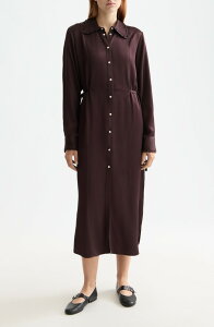 �X�R�b�`�A���h�\�[�_ ���f�B�[�X �g�b�v�X �����s�[�X �~�f�B �V���c Scotch & Soda Long Sleeve Tie Waist Midi Shirtdress Chocolate Plum �v����