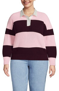 �����Y�G���h ���f�B�[�X �g�b�v�X �V���c �Z�[�^�[ Lands' Endrifterugby with Woven Collar Sweater Lush Burgundy/Pink Rugby �o�[�K���f�B