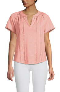 �����Y�G���h ���f�B�[�X �g�b�v�X �V���c Lands' End Slub Short Sleeve Notch Neck Top Sunset Coral Pink �s���N