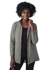 �W�F�V�J�����h�� ���f�B�[�X �A�E�^�[ �W���P�b�g�E�u���]�� �R�b�g�� Jessica London Stretch Cotton Zip Front Hi-Low Jacket Black Mini Houndstooth �u���b�N