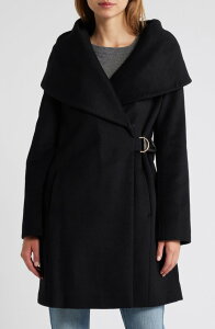 ���B�A�X�s�K ���f�B�[�X �A�E�^�[ �W���P�b�g�E�u���]�� �E�[�� �R�[�g Via Spiga Hooded Wool Blend Belted Coat Black �u���b�N