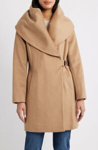 ���B�A�X�s�K ���f�B�[�X �A�E�^�[ �W���P�b�g�E�u���]�� �E�[�� �R�[�g Via Spiga Hooded Wool Blend Belted Coat Camel �L������