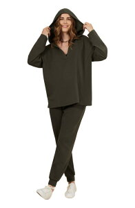 �}�U�[�t�b�h�}�^�j�e�B�[ ���f�B�[�X �A�E�^�[ �p�[�J�[�E�X�E�F�b�g V�l�b�N �X�L���[�o �j�b�g MOTHERHOOD MATERNITY V-Neck Pullover Scuba Knit Hoodie Deep Depths