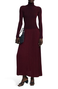 �f�W�O�A�� ���f�B�[�X �g�b�v�X �����s�[�X �^�[�g���l�b�N �}�L�V Desigualong Sleeve Pleaturtleneck Maxi Dress Dark Red ���b�h