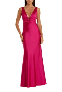 �}�b�N�_�K�� ���f�B�[�X �g�b�v�X �����s�[�X V�l�b�N �T�e�� �m�[�X���[�u Mac Duggal Sleeveless V Neck Satin Gown With Bow Details Raspberry