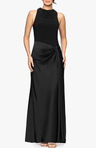 �x�b�c�B�A���h�A�_�� ���f�B�[�X �g�b�v�X �����s�[�X �T�e�� Betsy & Adamixed Media Satin Gown Black �u���b�N