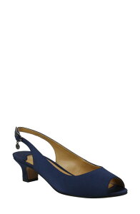 �W�F�C���j�[ ���f�B�[�X �V���[�Y �q�[�� �T���_�� J. Rene Jenvey Slingback Sandal Navy Satin �l�C�r�[