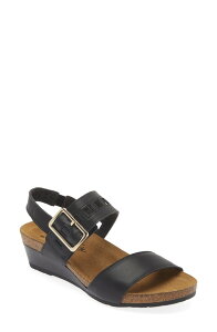 �i�I�g ���f�B�[�X �V���[�Y �q�[�� �T���_�� Naot Dynasty Wedge Sandal Jet Black Leather �u���b�N