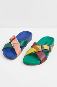 �V���[���b�g�X�g�[�� ���f�B�[�X �V���[�Y �T���_�� Charlotte Stone Sylas Mismatch Crossover Slide Sandal Kingston