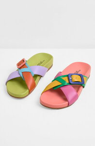 �V���[���b�g�X�g�[�� ���f�B�[�X �V���[�Y �T���_�� Charlotte Stone Sylas Mismatch Crossover Slide Sandal Solimar