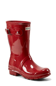 �n���^�[ ���f�B�[�X �V���[�Y �u�[�c�E���C���u�[�c Hunter Original Tour Short Gloss Packable Rain Boot Military Red ���b�h