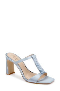 �W���E�F���_�O���C�~�V���J ���f�B�[�X �V���[�Y �q�[�� �T���_�� Jewel Badgley Mischka Pacifica Block Heel Sandal Mist Blue Satin �u���[