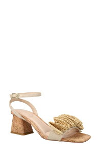 �y�����[�_ ���f�B�[�X �V���[�Y �q�[�� �T���_�� �A���N�� Pelle Moda Tianna Raffia Rosette Ankle Strap Sandal Natural