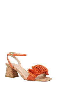�y�����[�_ ���f�B�[�X �V���[�Y �q�[�� �T���_�� �A���N�� Pelle Moda Tianna Raffia Rosette Ankle Strap Sandal Tangerine �^���W�F����