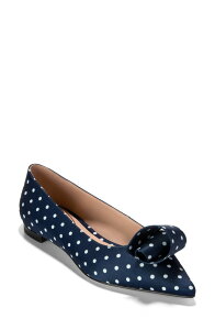 �R�[���n�[�� ���f�B�[�X �V���[�Y �p���v�X Cole Haan Florette Pointed Toe Skimmer Flat Navy/ White Polka Dot Print �z���C�g