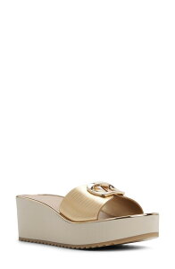 �A���h ���f�B�[�X �V���[�Y �q�[�� �v���b�g�t�H�[�� �T���_�� ALDO Menhaden Platform Wedge Slide Sandal Gold �S�[���h