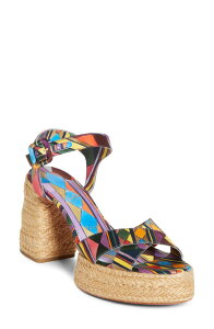 �N���X�`�����E���u�^�� ���f�B�[�X �V���[�Y �T���_�� �v���b�g�t�H�[�� Christian Louboutin Calakala Espadrille Platform Sandal Orange Multi �I�����W