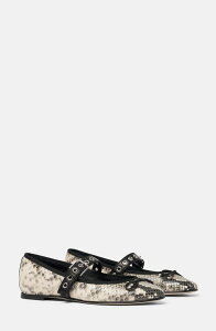 �X�J���b�\ ���f�B�[�X �V���[�Y �p���v�X SCAROSSO Astrid Ballerinas Grey - Python-Print Calf �O���[