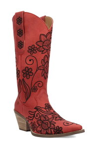 �f�B���S ���f�B�[�X �V���[�Y �u�[�c�E���C���u�[�c �t�����[�� �t�����[ Dingo Swing Floral Embroidery Western Boot Red ���b�h