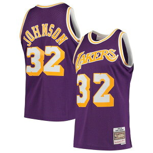 �~�b�`�F��&�l�X �����Y �g�b�v�X �V���c �W���[�W�[ Men's Mitchell & Ness Magic Johnson Purple Los Angeles Lakers 1984/85 Hardwood Classicswingman Jersey Purple �p�[�v��