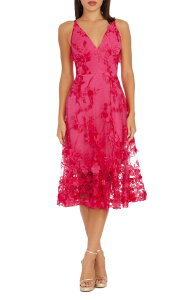 �h���X�U�|�v���[�V���� ���f�B�[�X �g�b�v�X �����s�[�X �h�J Dress the Population Audrey Embroidered Fit & Flare Dress Begonia