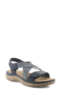 �t���N�T�X ���f�B�[�X �V���[�Y �q�[�� �T���_�� Flexus by Spring Step Crossbeam Sandal Navy �l�C�r�[