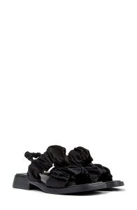 �J���y�[�� ���f�B�[�X �V���[�Y �q�[�� �M���U�[ �T���_�� Camper Dana Ruched Slingback Sandal Black �u���b�N