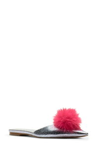 �t�����Z�X�o�����^�C�� ���f�B�[�X �V���[�Y �p���v�X Frances Valentine Pauline Pom Pointed Toe Mule Light Blue W/ Red �u���[