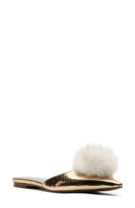 �t�����Z�X�o�����^�C�� ���f�B�[�X �V���[�Y �p���v�X Frances Valentine Pauline Pom Pointed Toe Mule Platino W/ White �z���C�g