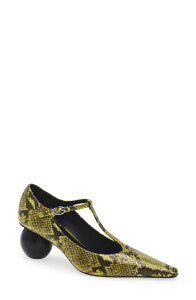 �}���j ���f�B�[�X �V���[�Y �p���v�X ���U�[ Marni Orb T-Strapointed Toe Snakeskin Embossed Leather Pump 00V07 Light Lime ���C��