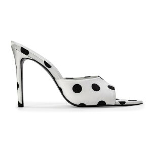 �u���b�N�X�G�[�h�X�^�W�I ���f�B�[�X �V���[�Y �T���_�� BLACK SUEDE STUDIO Bella 100 Mule White Polka Dot Satin �z���C�g