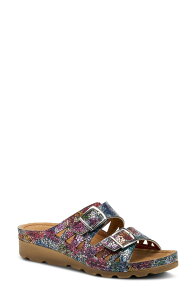 �t���N�T�X ���f�B�[�X �V���[�Y �q�[�� �T���_�� Flexus by Spring Step Delphislide Sandal Navy Multi �l�C�r�[
