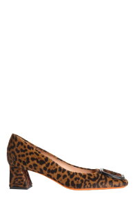 �T���g�[�j ���f�B�[�X �V���[�Y �p���v�X �v�����g �q�[�� Santoni Women's animal-print cavallino mid-heel pump Brown �u���E��
