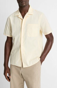 ���B���X �����Y �g�b�v�X �V���c �R�b�g�� Vince Union Textured Stripe Cotton Camp Shirt Meadowlark �X�g���C�v