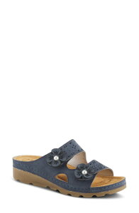 �t���N�T�X ���f�B�[�X �V���[�Y �q�[�� �T���_�� Flexus by Spring Stepamola Wedge Slide Sandal Navy �l�C�r�[