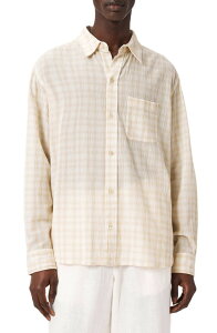 �I�[���Z�C���c �����Y �g�b�v�X �V���c �R�b�g�� AllSaints Toya Check Cotton Button-Up Shirt Sandstone Brown �u���E��