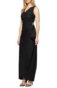 �A���b�N�X�C�u�j���O�X ���f�B�[�X �g�b�v�X �����s�[�X �h���[�v Alex Evenings Embellished Side Drape Column Formal Gown Black �u���b�N