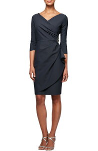 �A���b�N�X�C�u�j���O�X ���f�B�[�X �g�b�v�X �����s�[�X �M���U�[ Alex Evenings Contour Collection Embellished Ruched Sheath Cocktail Dress Charcoal �`���R�[��