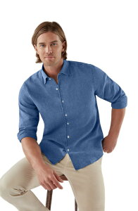 ���o�[�g �^���{�b�g �����Y �g�b�v�X �V���c �R�b�g�� ���l�� Robertalbott Morgan Linen-Cotton Shirt Light Denim Bleached Wash �f�j��