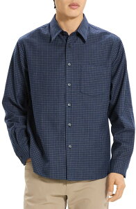 �Z�I���[ �����Y �g�b�v�X �V���c �R�b�g�� Theory Weekend Woods Check Cotton Button-Up Shirt Baltic Multi - Zci �}���`�J���[