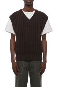 �w�����[�g �����O �����Y �g�b�v�X T�V���c V�l�b�N ���u �x�X�g �E�[�� �Z�[�^�[ Helmut Lang Zephir Oversize V-Neck Ribbed Wool Blend Sweater Vest Dark Brown �u���E��