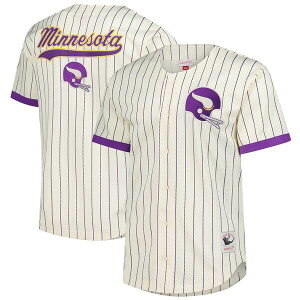 �~�b�`�F��&�l�X �����Y �g�b�v�X �V���c ���B���e�[�W ���b�V�� ���S Men'sMitchell & Ness Creaminnesota Vikings Vintage Logo Final Seconds Full-Button Mesh Top Cream �N���[��