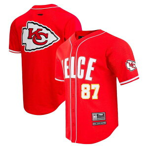 �v���X�^���_�[�h �����Y �g�b�v�X �V���c ���b�V�� �W���[�W�[ Men's Pro Standard Travis Kelce Red Kansas City Chiefs Mesh Button-Up Baseball Jersey Red ���b�h